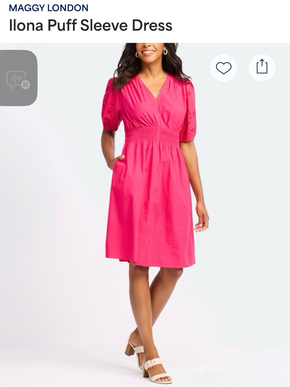 NWOT Maggy London Ilona Puff Sleeve Dress - Fuchsia Pink